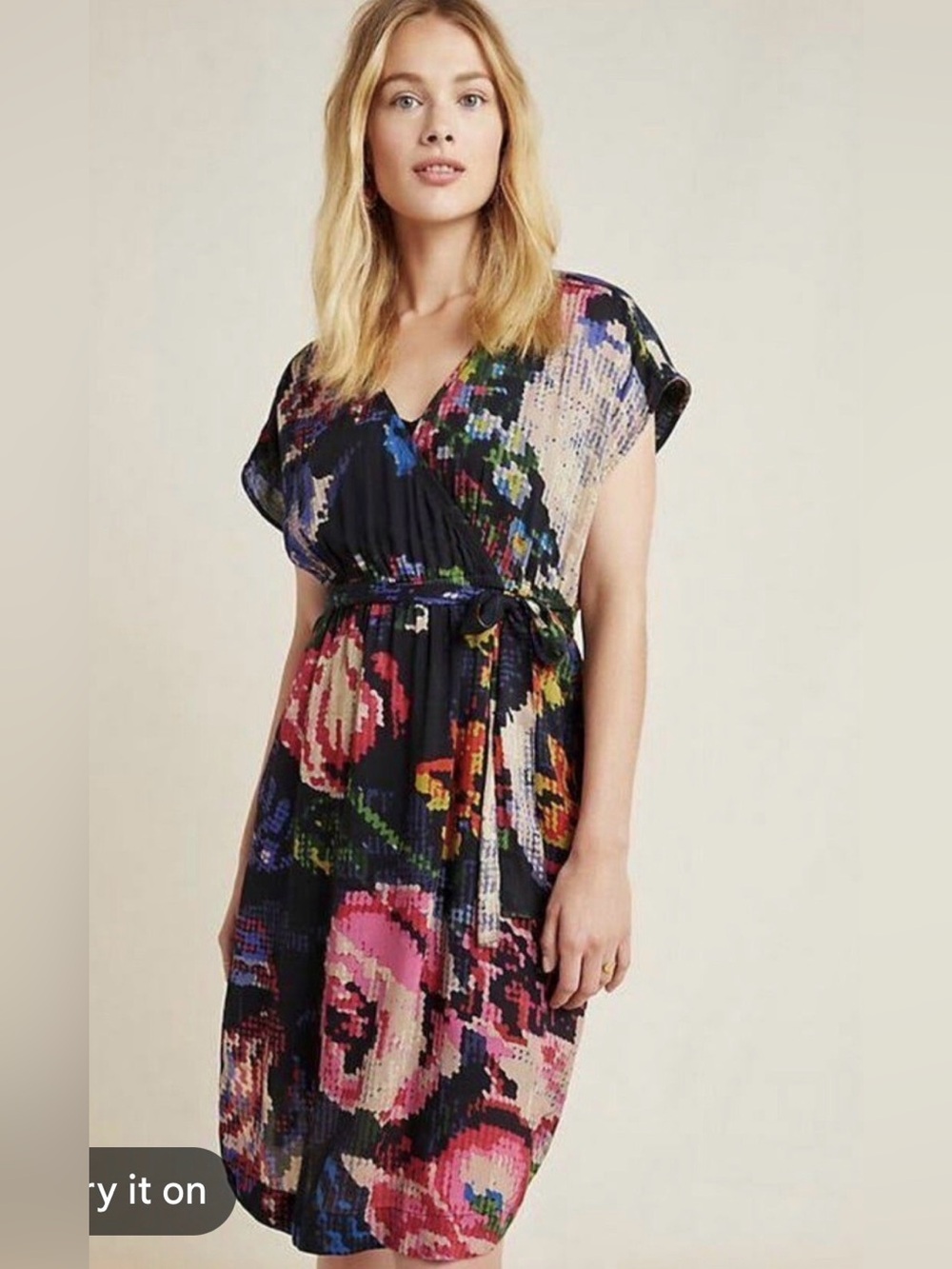 Anthropologie Astrid Needle point Floral Tie-Waist Dress, SZ. XS